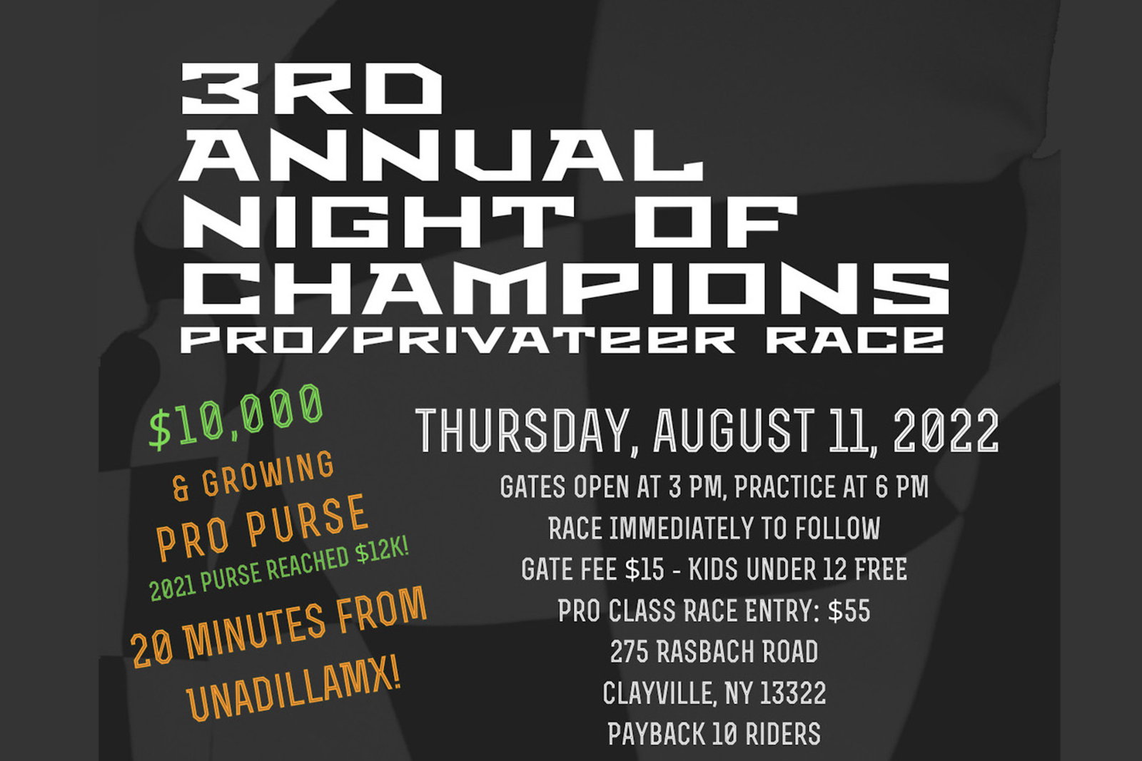 Race 20 Minutes from Unadilla MX ($10,000 Pro Purse) Thursday Night