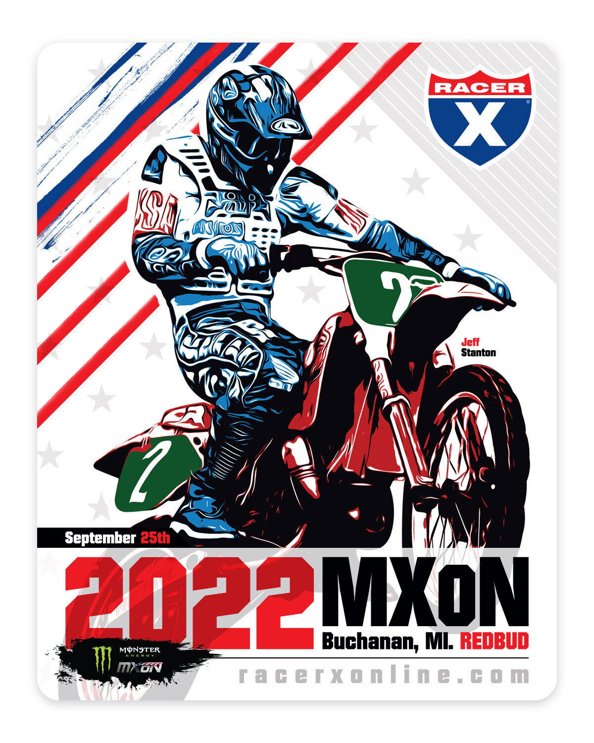 Jeff Stanton is featured on the 2022 MXoN event sticker, get yours at the Racer X booth.