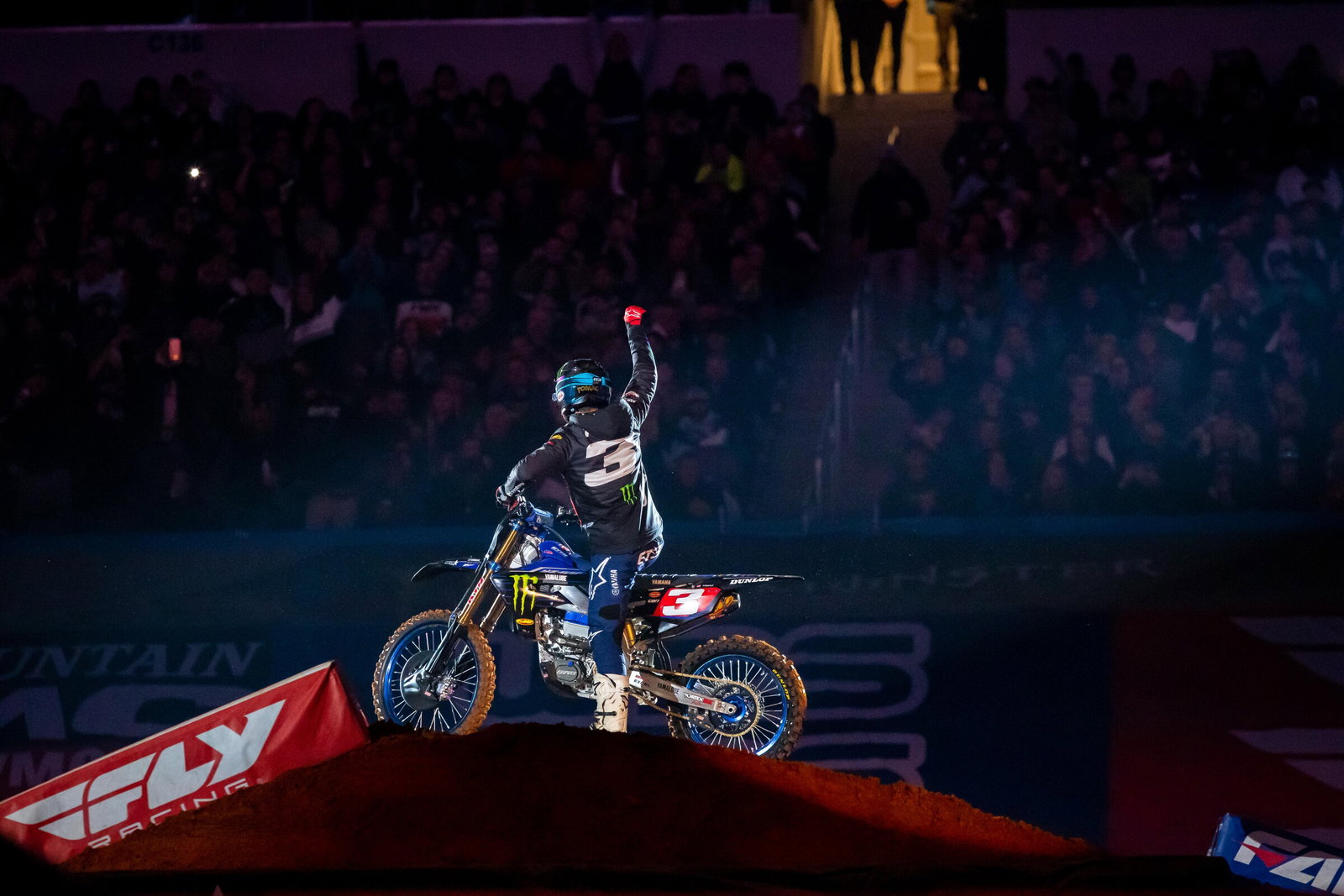 Eli Tomac at the 2022 Arlington Supercross Triple Crown. He would take the overall win that night.