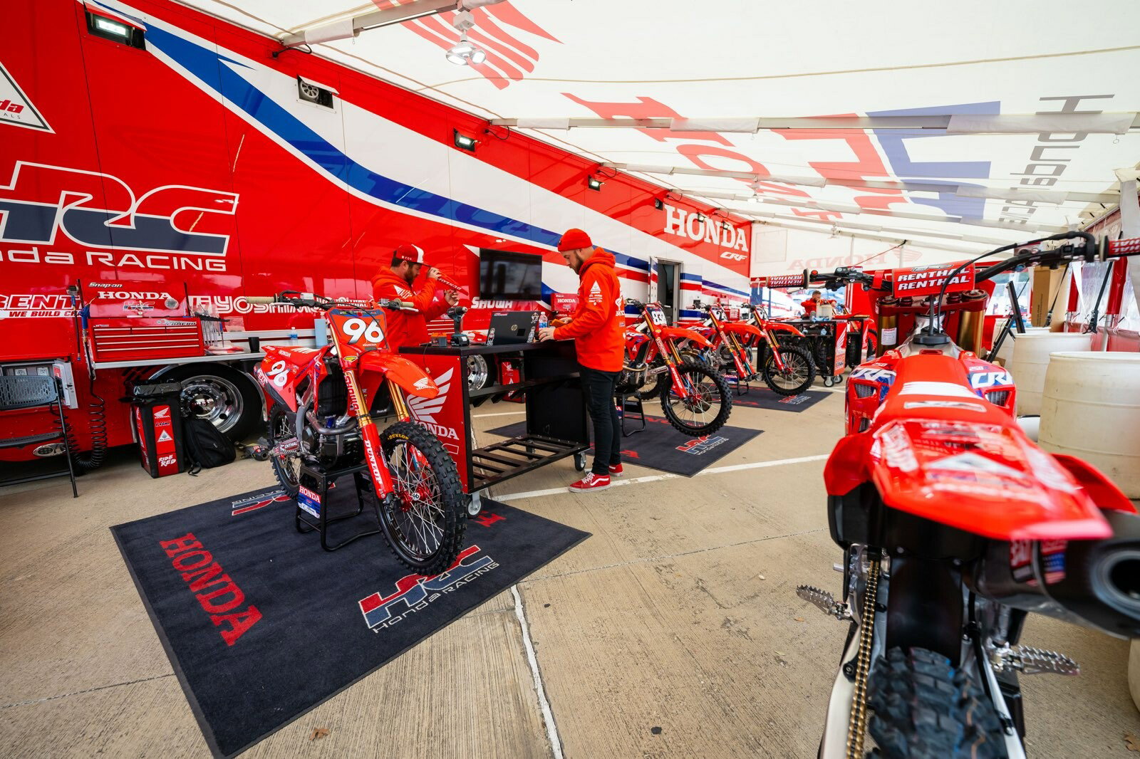 Honda HRC preps ahead of the Arlington Supercross Triple Crown. The three-race format allows riders and teams to tech two bikes due to the quick turn around of the night show racing.&nbsp;