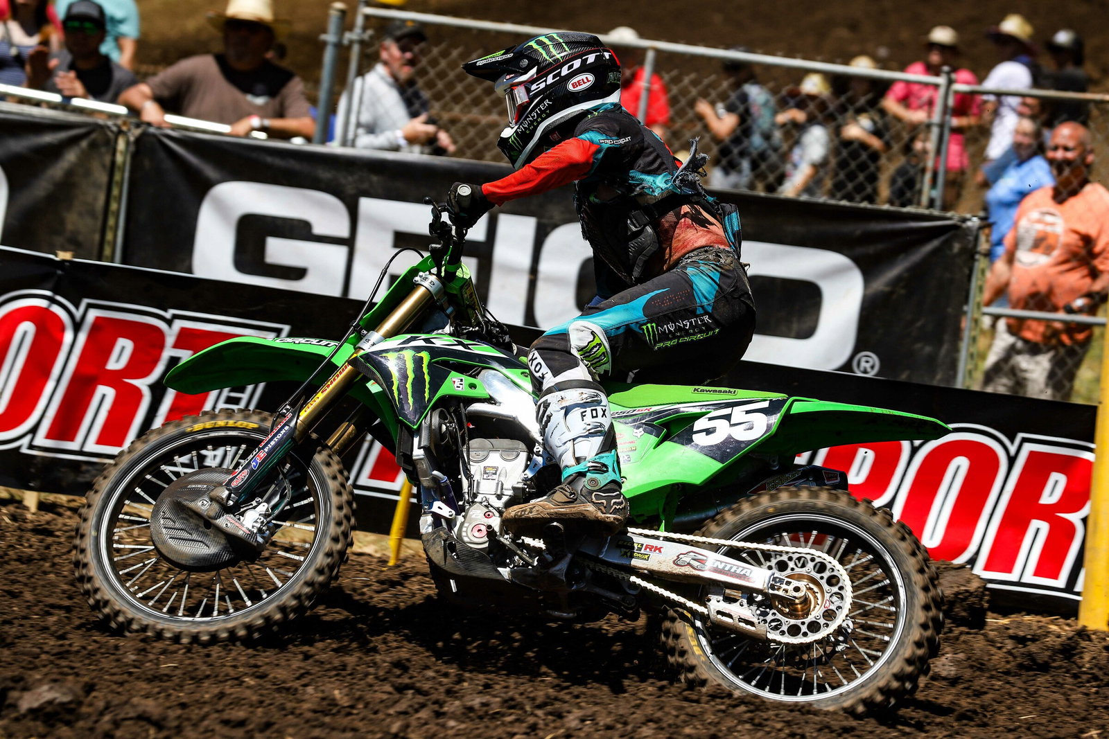 Austin Forkner was down in the starting straight after getting collected with another rider. He fought back to a 21st-place finish and was cheered on the entire way around the track.