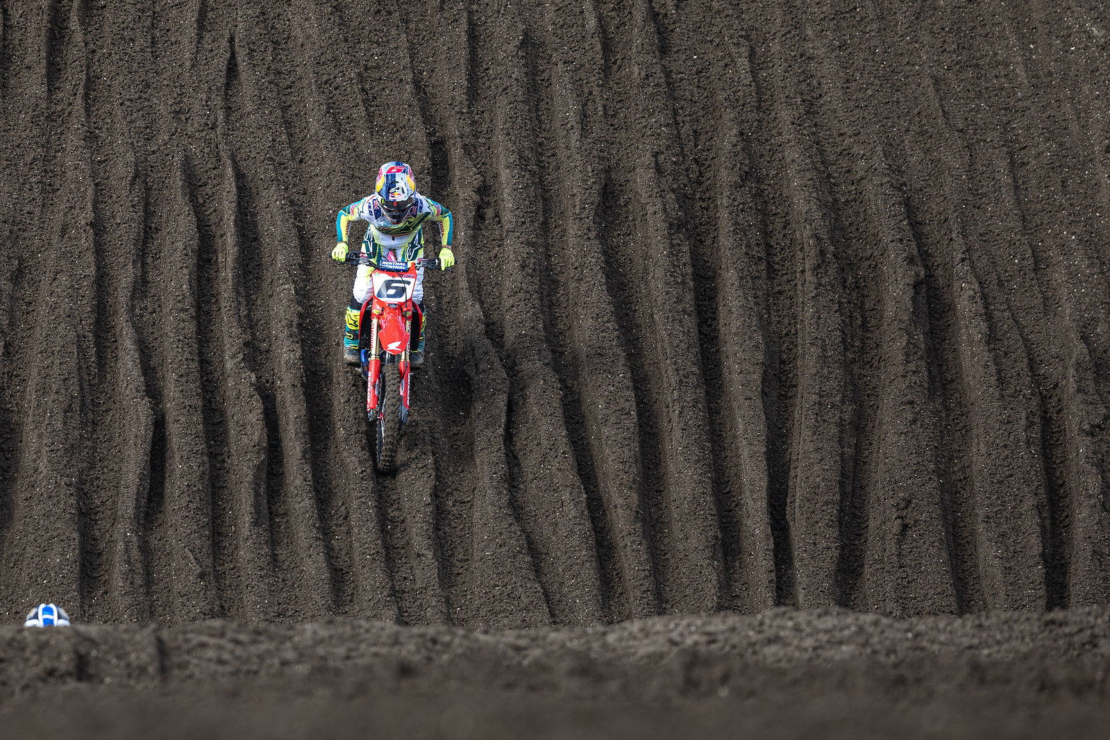 Jett Lawrence cruised to the Open moto win. Check out those ruts! The whole track is soft like that after rain all week, but the weather on Saturday was perfect.