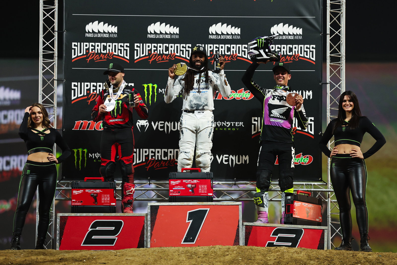 Paris podium, with Stewart, Webb and Soubeyras.