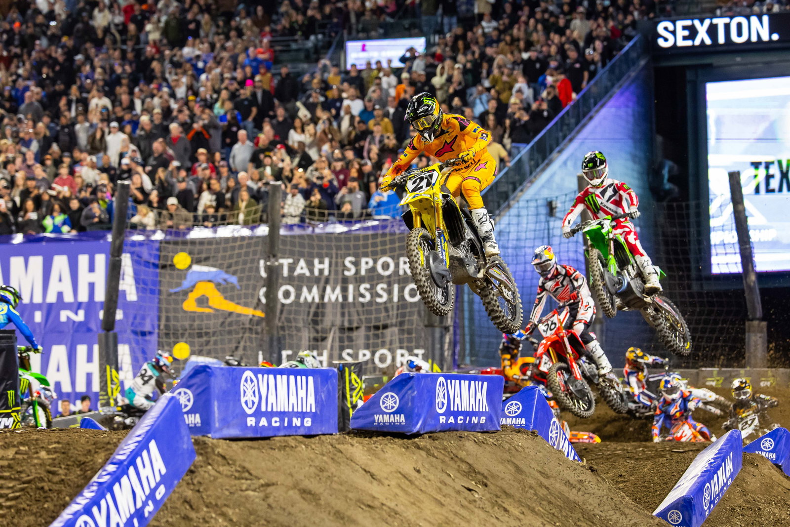 Jason Anderson holeshot the 450SX main event and led laps before eventually finishing fourth.