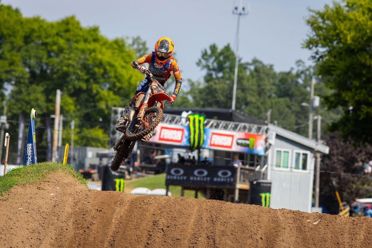 KTM rider Jackson Vick prevailed with the win in a wild second moto in Supermini 1.