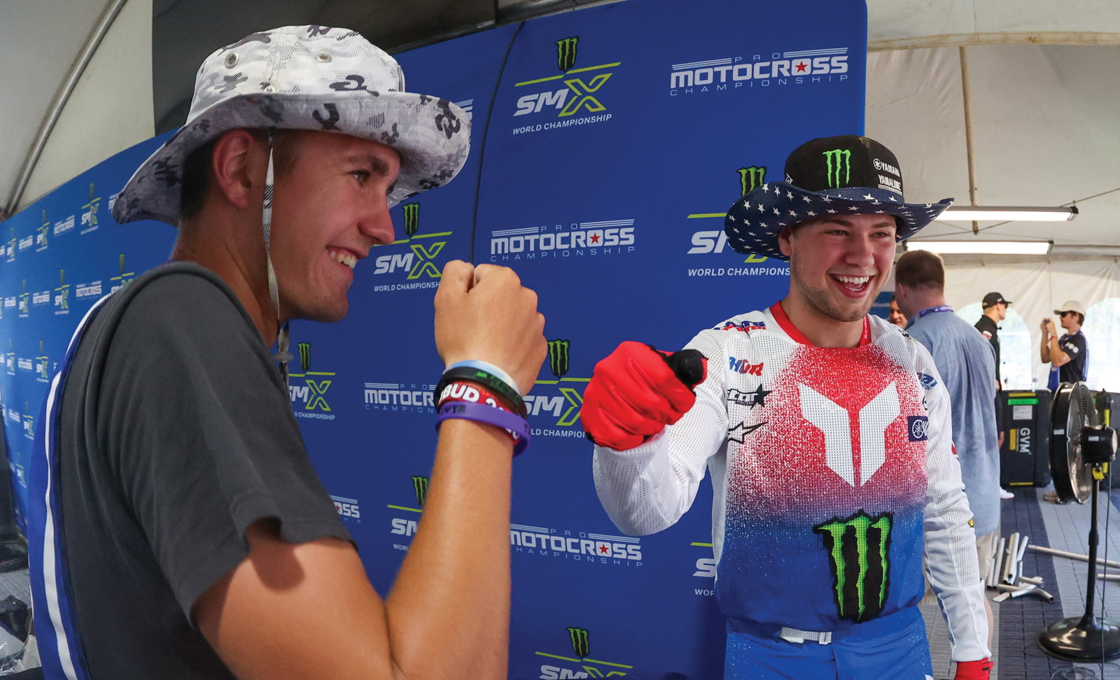 Young buck racer Minear with our young buck reporter Ryder Yeckley at the RedBud National.