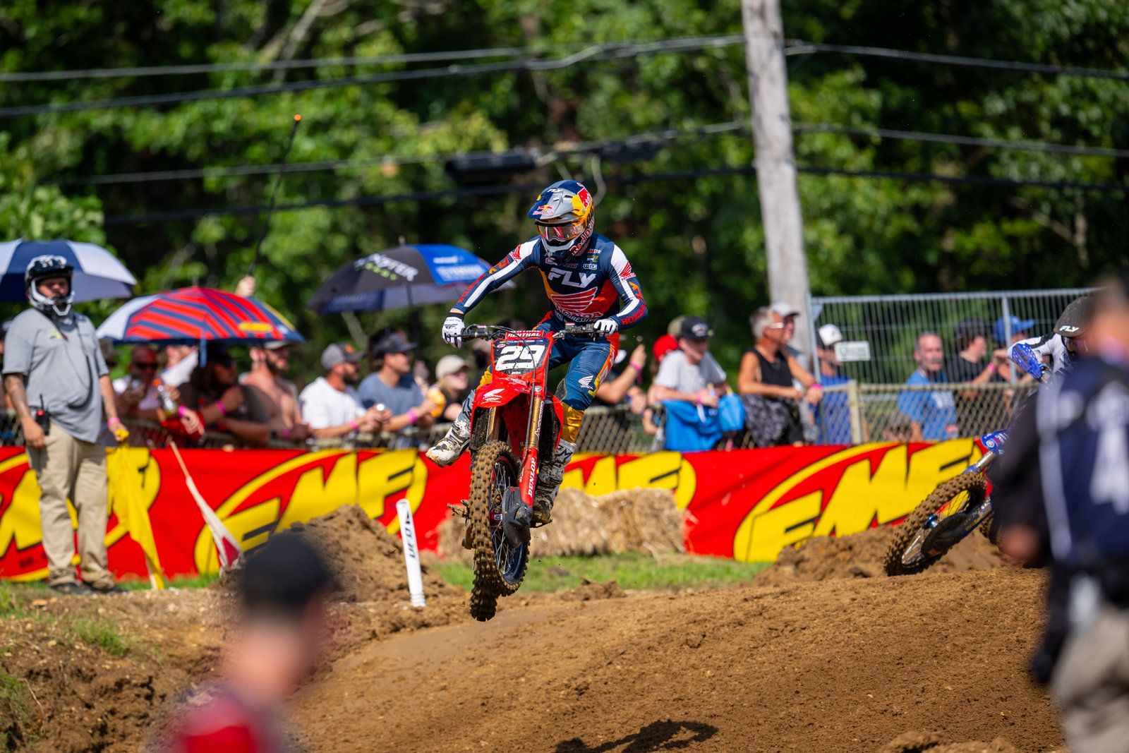 Honda has been working on upgrades for its 250 lately for the race team, and Hymas pulled the holeshot in the second moto.