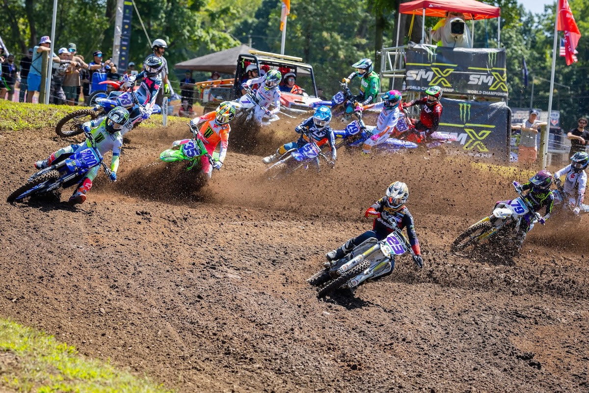A determined Landon Gibson [#23] seized control of the second moto and ran away for the win.