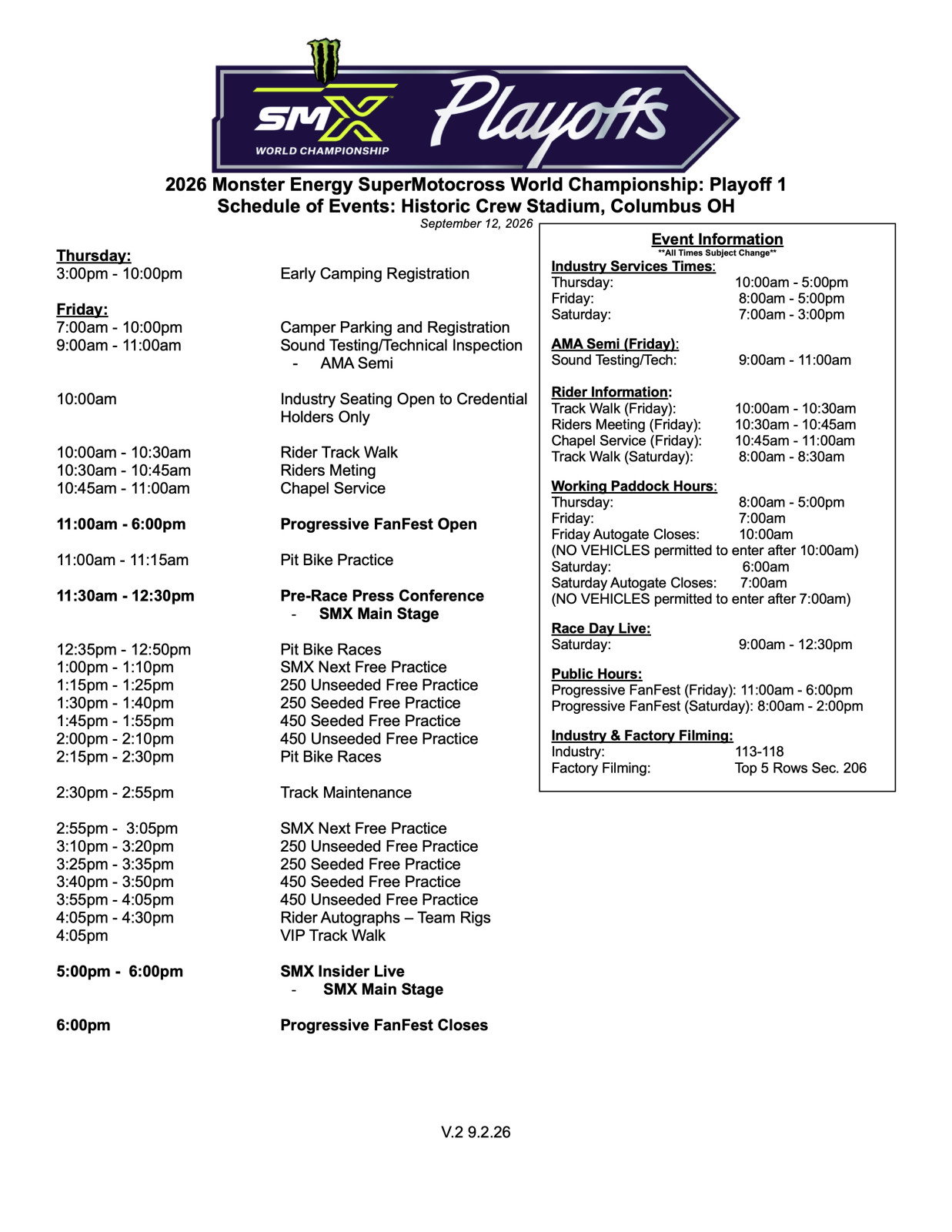 Friday schedule