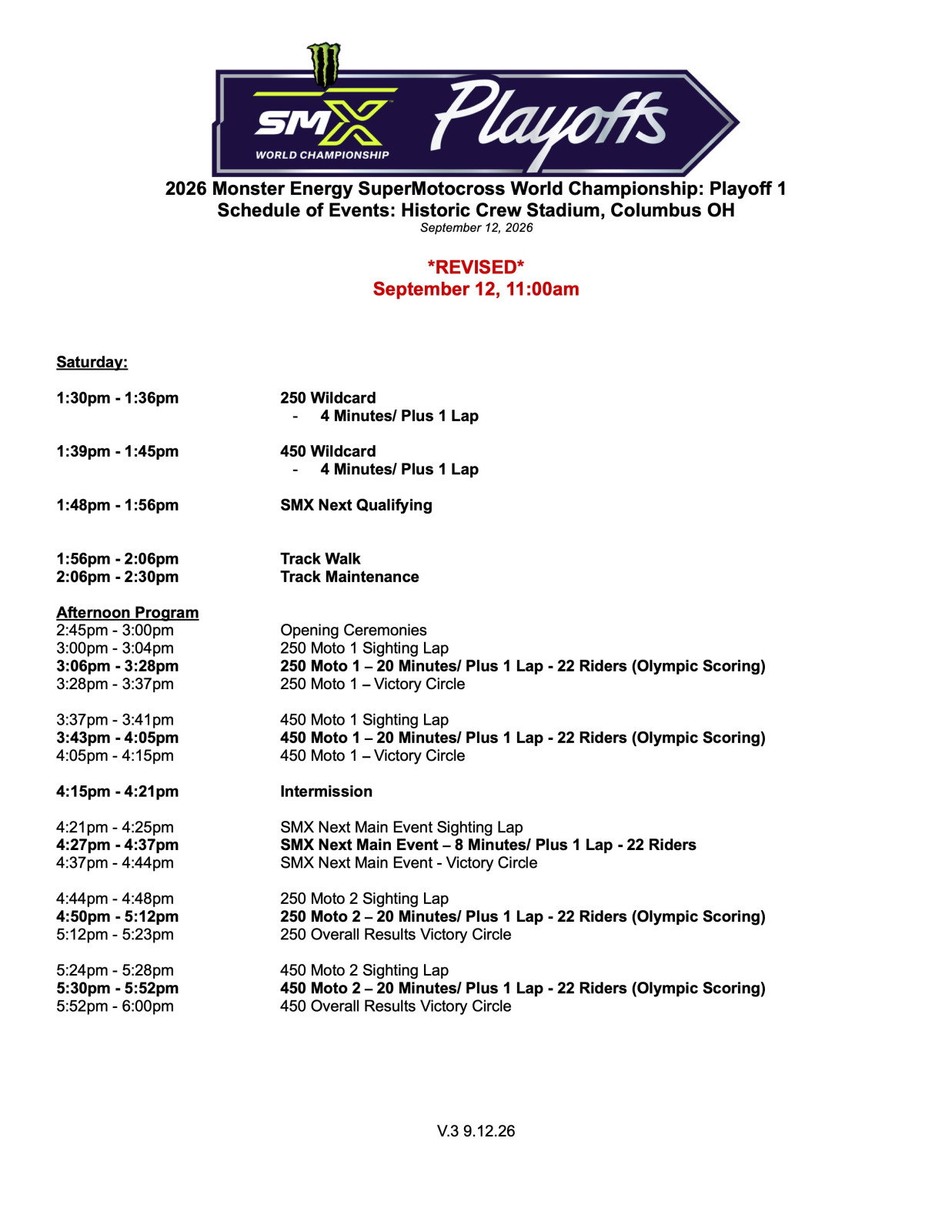 Revised schedule.