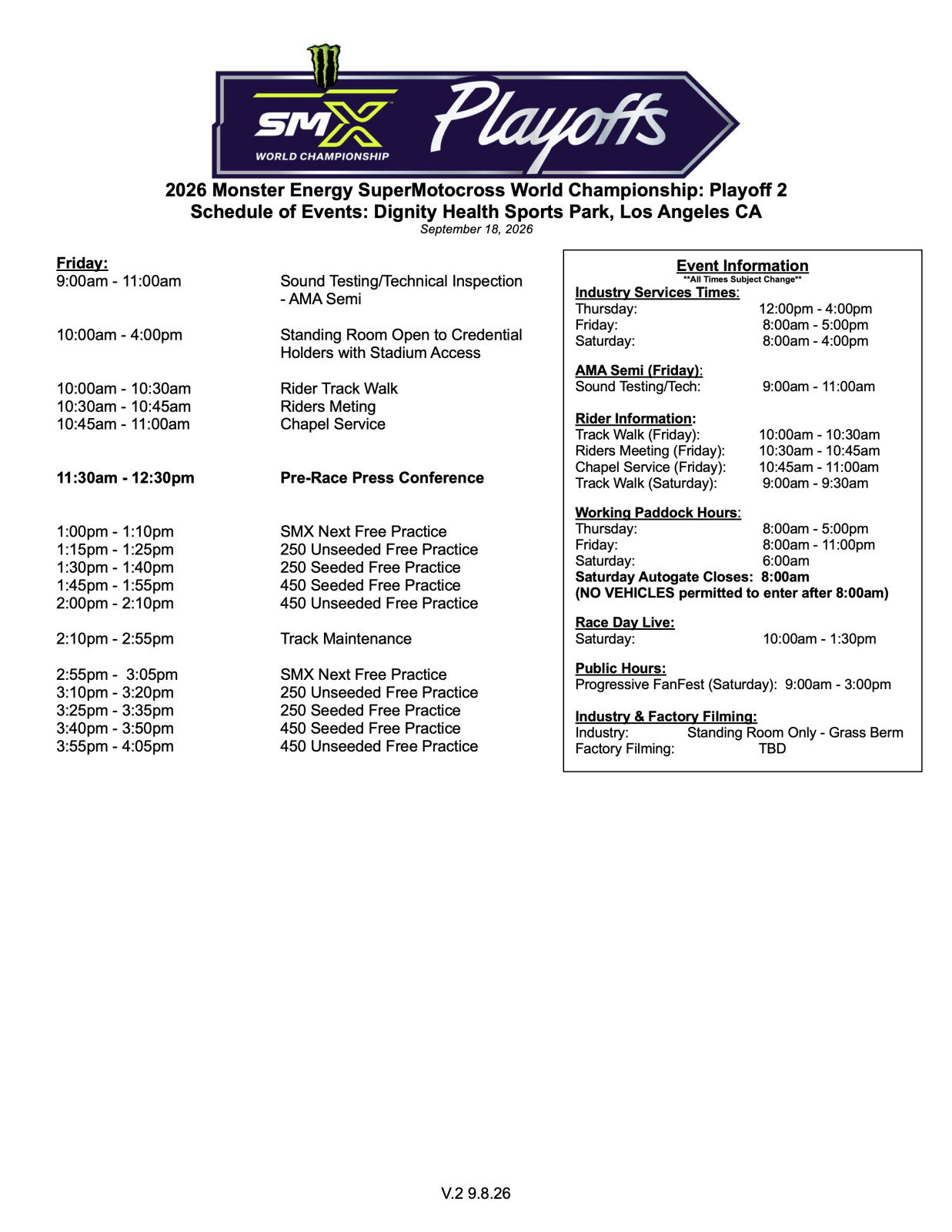 Friday schedule