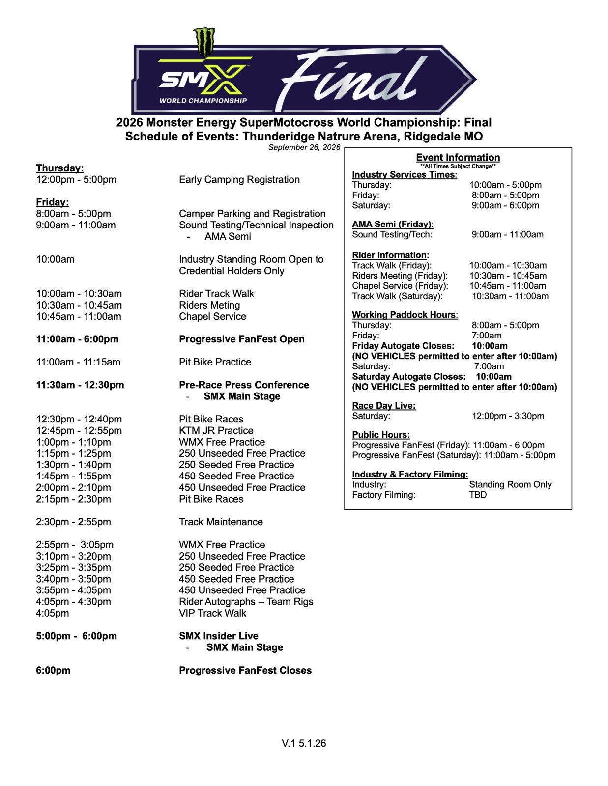 Friday's schedule