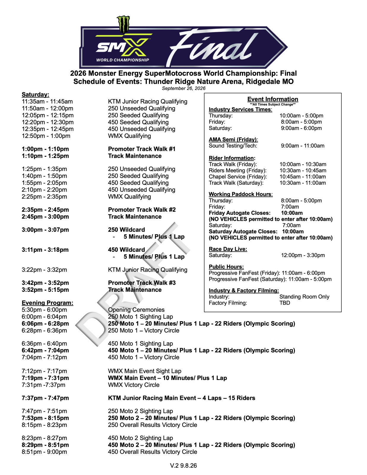 Saturday's full race day schedule