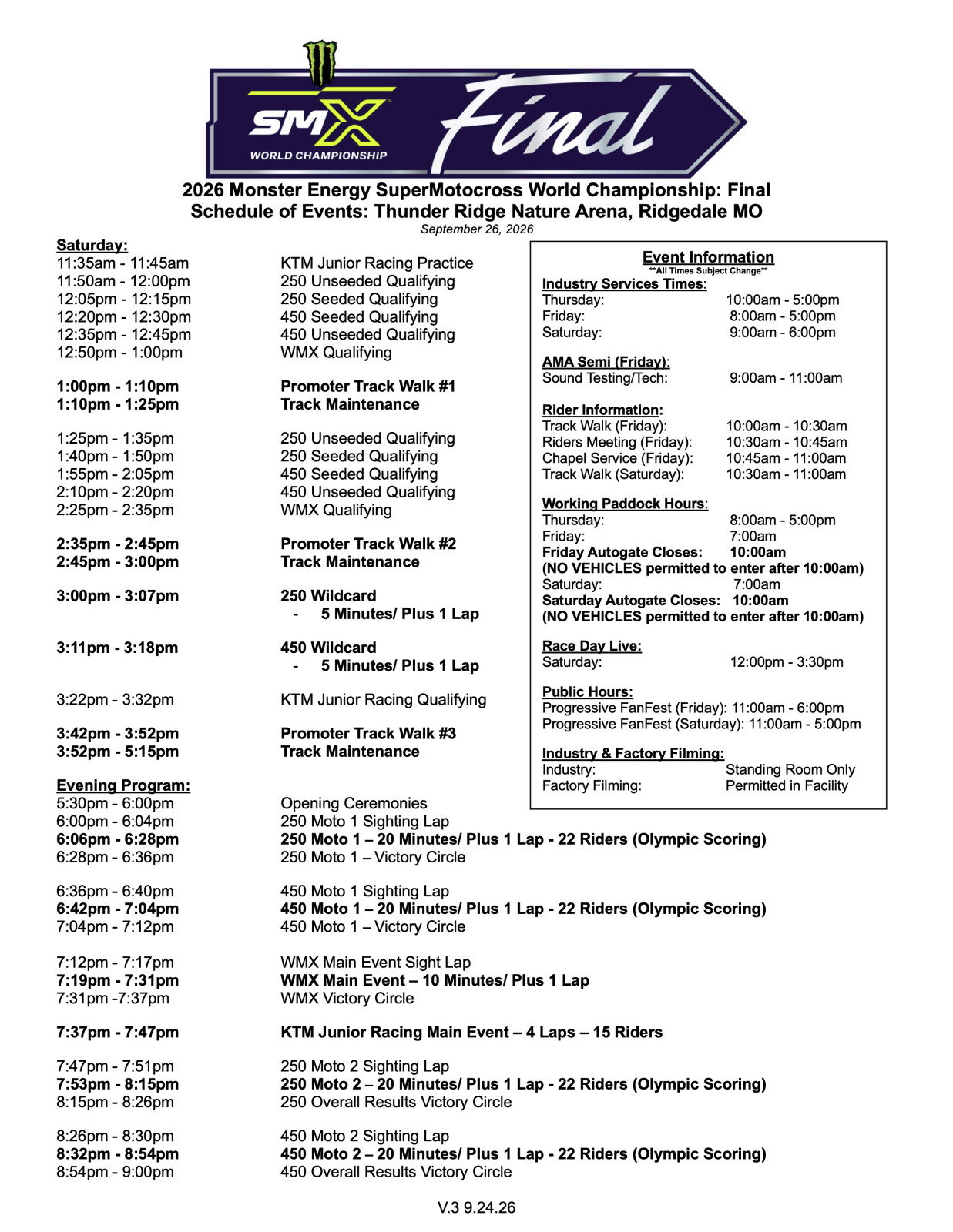 Saturday's full race day schedule