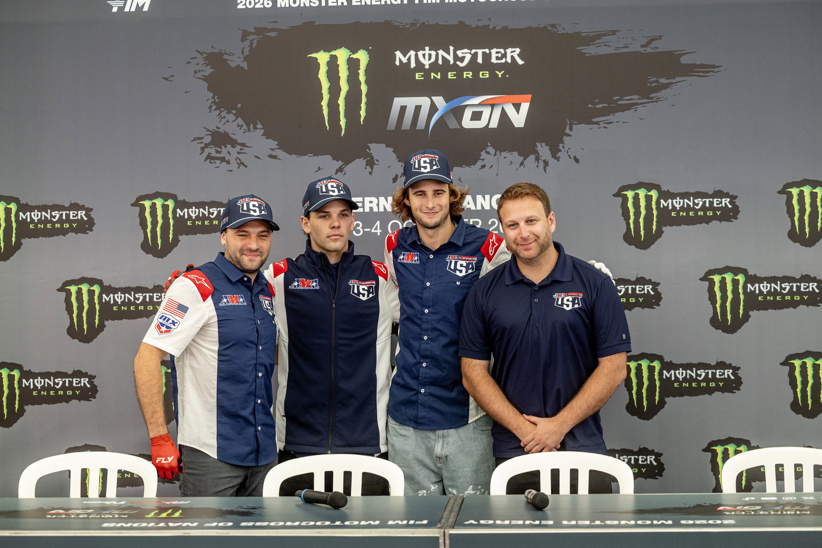 2026 Team USA Roster (Cooper Webb, Julien Beaumer, Levi Kitchen, and team manager Mike Pelletier).