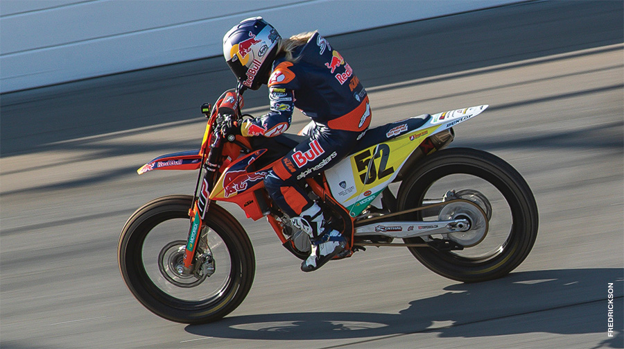 American Flat Track singles rider Shayna Texter earned Red Bull KTM Factory Racing its first win at round three of the championship at the Texas Half-Mile in April.