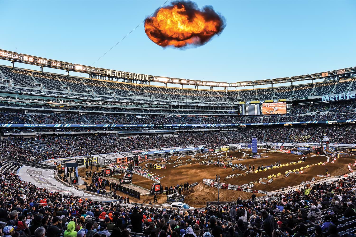 In the 2019 Monster Energy AMA Supercross Championship, Red Bull KTM’s Cooper Webb flashed by Honda HRC factory rider Ken Roczen for a photo finish in Arlington, Texas.