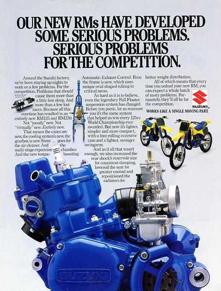 The Suzuki's came out swinging in '86 with blue motors and a bunch of 125 riders.