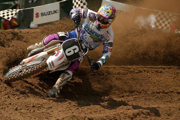 Jeff Emig lays into a Southwick berm in his quest for a second 125cc title.