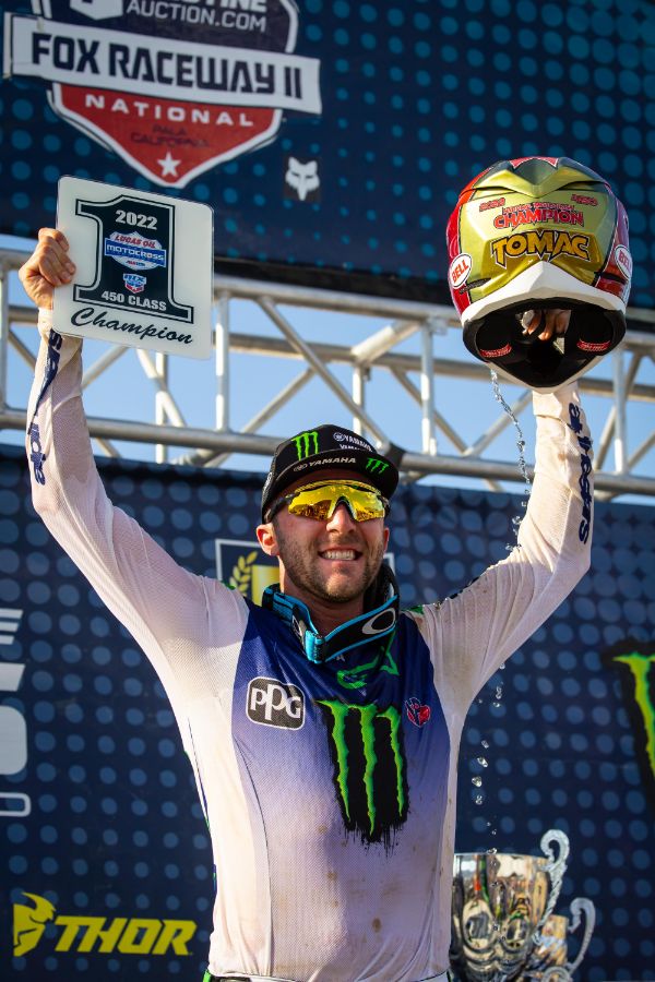 ET3 celebrates with the 2022 450 Class Pro Motocross #1 plate, his fourth premier class AMA Motocross title.